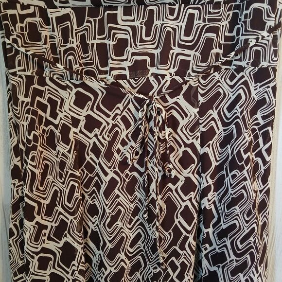 Connected Apparel Size 10 Women's Brown Ivory Geometric Sleeveless Halter Dress - Picture 4 of 8